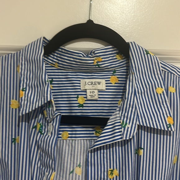 J. Crew Blue and White Striped Midi Dress with Yellow Floral Design - Picture 3 of 4